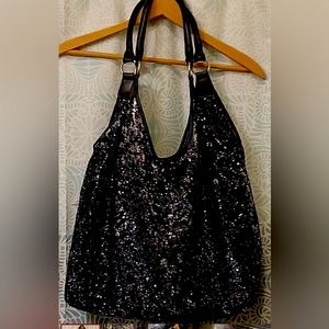 Sequined shoulder handbag black Large by Joan Boyce